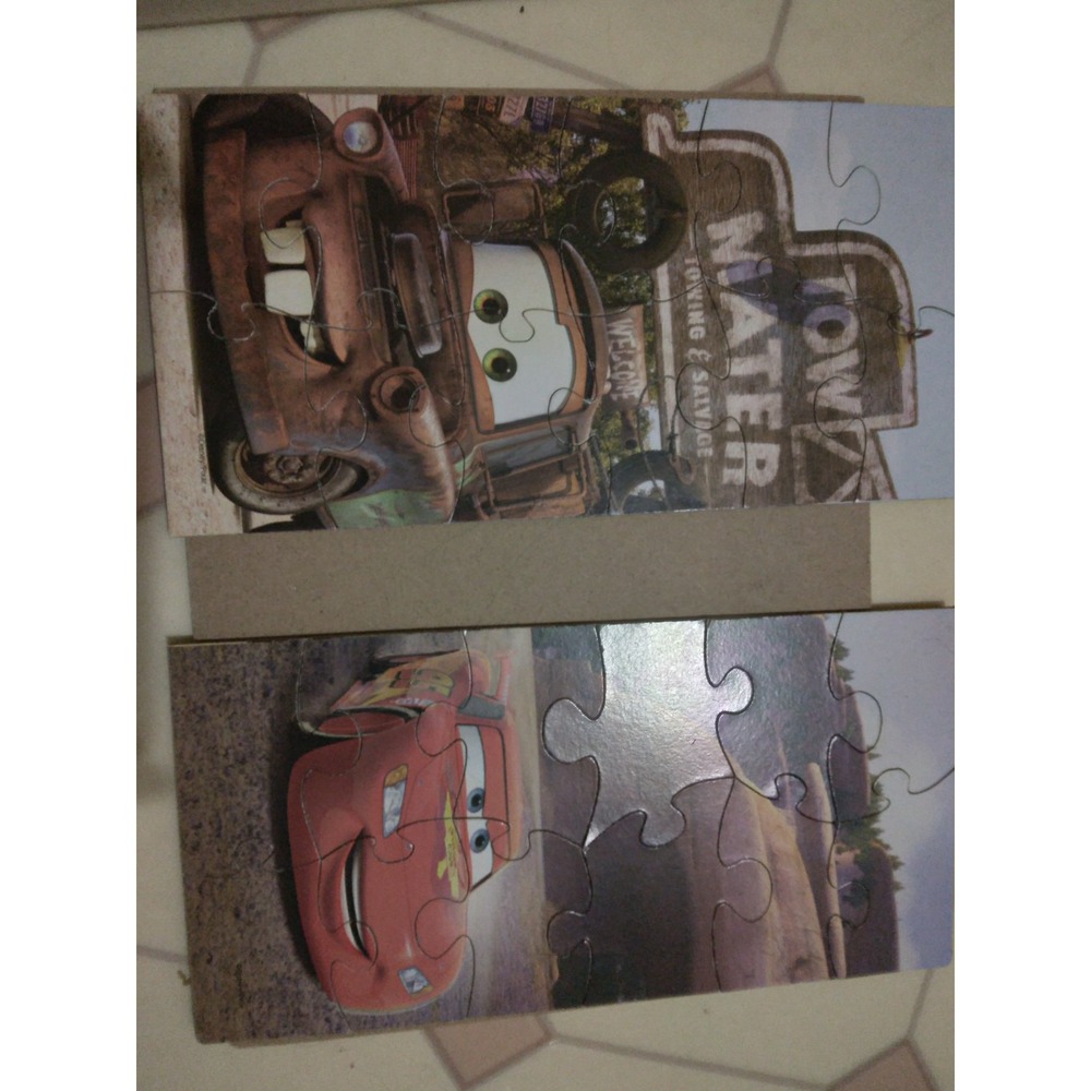 Lightning McQueen set 2 hard puzzles with sturdy wooden box with slide closure